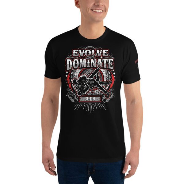 Evolve & Dominate Judo t-shirt with contemporary Judo graphic design on 100% cotton fabric.